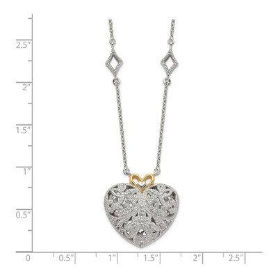 Sterling Silver & 14K Gold 1/10 ct tw Diamond Vintage Heart Necklace – view 4