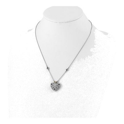 Sterling Silver & 14K Gold 1/10 ct tw Diamond Vintage Heart Necklace – view 5
