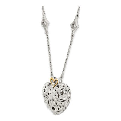 Sterling Silver & 14K Gold 1/10 ct tw Diamond Vintage Heart Necklace – view 6