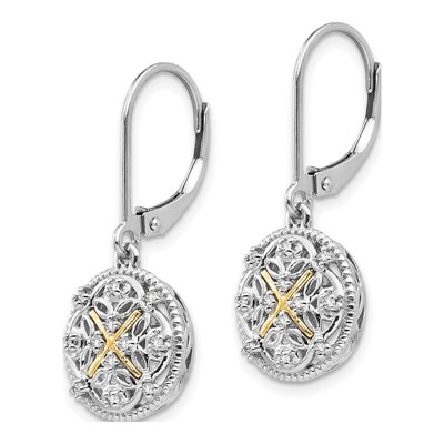 Sterling Silver & 14K Gold 1/8 ct tw Diamond Vintage Leverback Earrings – view 3