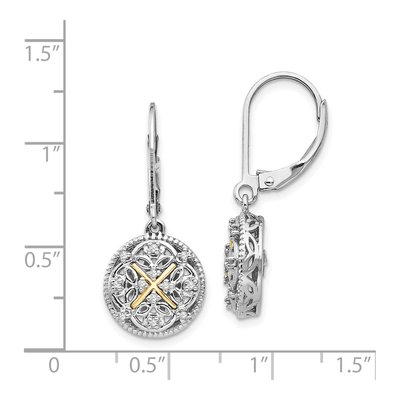 Sterling Silver & 14K Gold 1/8 ct tw Diamond Vintage Leverback Earrings – view 5
