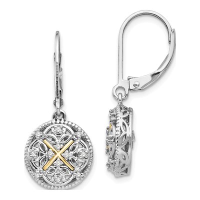 Sterling Silver & 14K Gold 1/8 ct tw Diamond Vintage Leverback Earrings