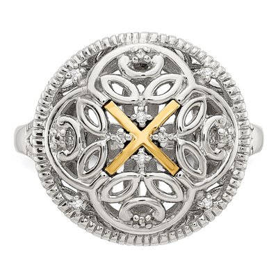 Sterling Silver & 14K Gold Diamond Vintage Ring – view 6