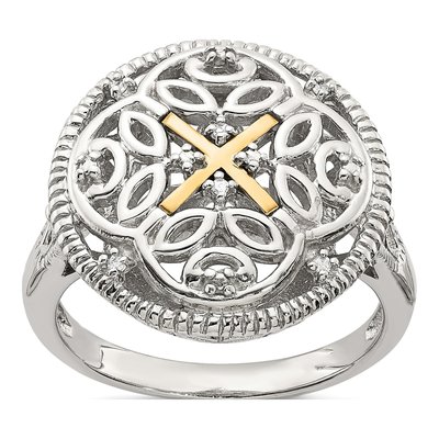 Sterling Silver & 14K Gold Diamond Vintage Ring