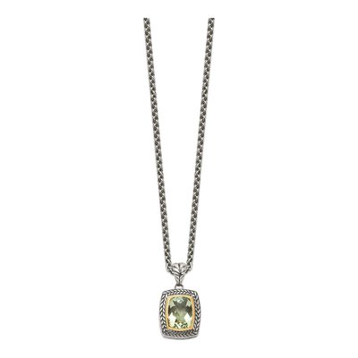 Sterling Silver & 14K Gold Prasiolite Cushion Pendant Necklace – view 3