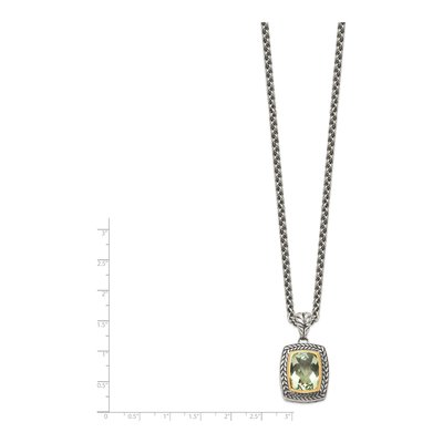 Sterling Silver & 14K Gold Prasiolite Cushion Pendant Necklace – view 4