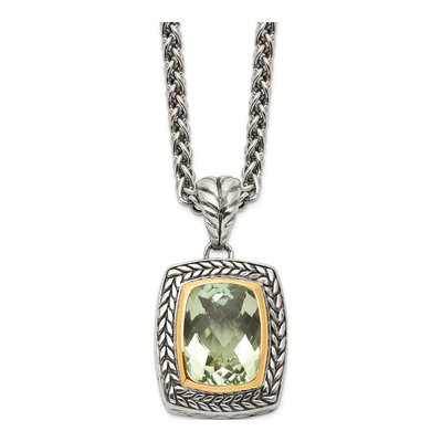 Sterling Silver & 14K Gold Prasiolite Cushion Pendant Necklace