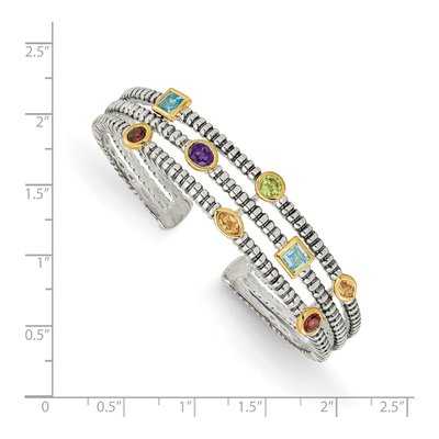 Sterling Silver & 14K Gold Amethyst & Sky Blue Topaz Cuff Bracelet – view 3