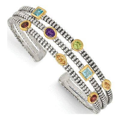 Sterling Silver & 14K Gold Amethyst & Sky Blue Topaz Cuff Bracelet