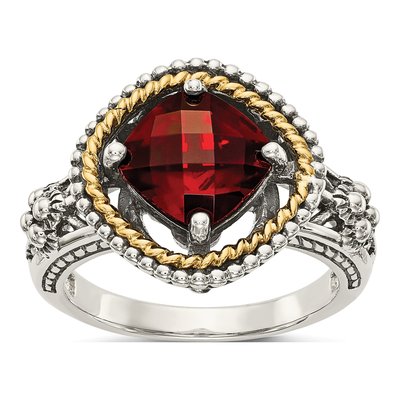 Sterling Silver & 14K Gold Garnet Ring