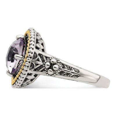 Sterling Silver & 14K Gold Rose de France Amethyst Cushion Ring – view 4