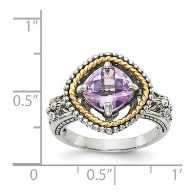 Sterling Silver & 14K Gold Rose de France Amethyst Cushion Ring – view 5