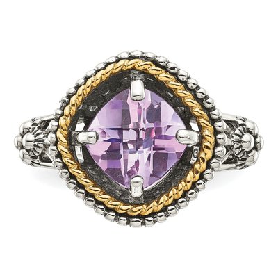 Sterling Silver & 14K Gold Rose de France Amethyst Cushion Ring – view 6