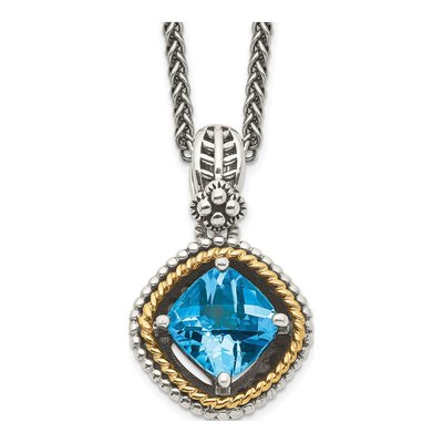 Sterling Silver & 14K Gold Swiss Blue Topaz Pendant Necklace
