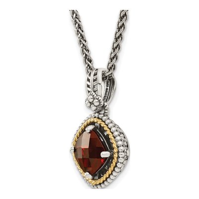 Sterling Silver & 14K Gold Garnet Checkerboard Pendant Necklace – view 6