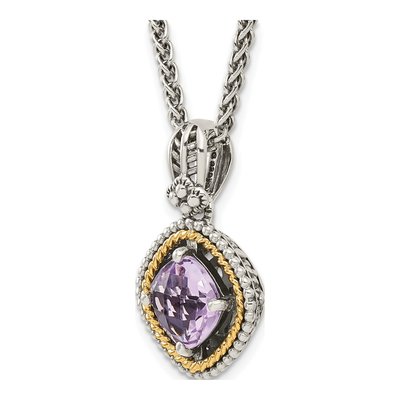 Sterling Silver & 14K Gold Rose de France Amethyst Pendant Necklace – view 6