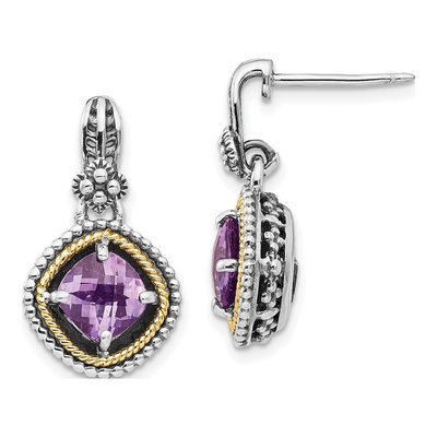 Sterling Silver & 14K Gold Amethyst Dangle Earrings