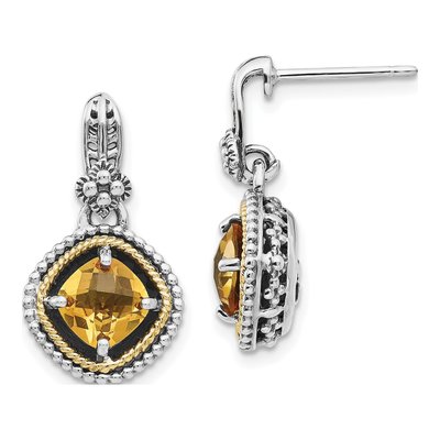 Sterling Silver & 14K Gold Citrine Dangle Earrings