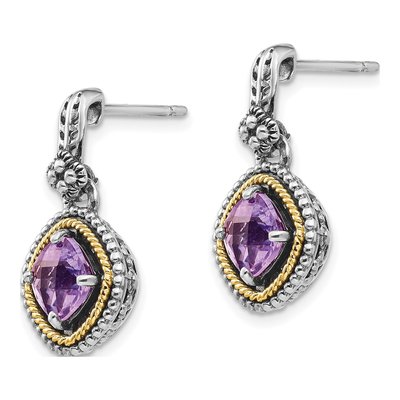 Sterling Silver & 14K Gold Rose de France Amethyst Dangle Earrings – view 3