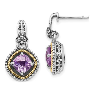Sterling Silver & 14K Gold Rose de France Amethyst Dangle Earrings