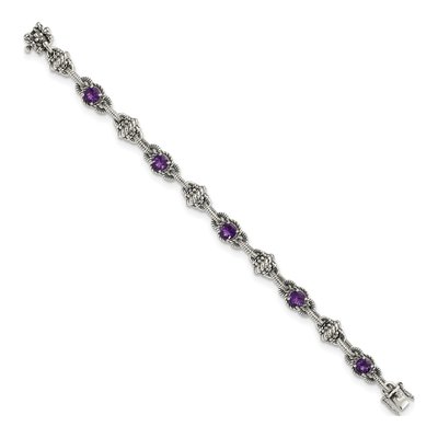 Sterling Silver Amethyst Antiqued Round Bracelet – view 2