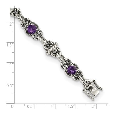 Sterling Silver Amethyst Antiqued Round Bracelet – view 3