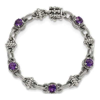 Sterling Silver Amethyst Antiqued Round Bracelet – view 4