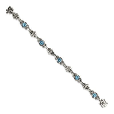 Sterling Silver Swiss Blue Topaz Antiqued Round Bracelet – view 2