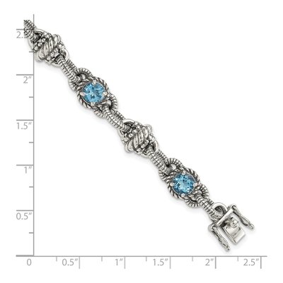 Sterling Silver Swiss Blue Topaz Antiqued Round Bracelet – view 3