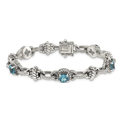 Sterling Silver Swiss Blue Topaz Antiqued Round Bracelet – view 4