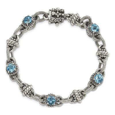 Sterling Silver Swiss Blue Topaz Antiqued Round Bracelet – view 5
