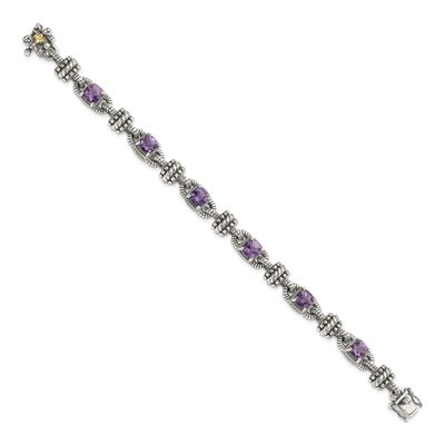 Sterling Silver & 14K Gold Amethyst Cushion Bracelet – view 2