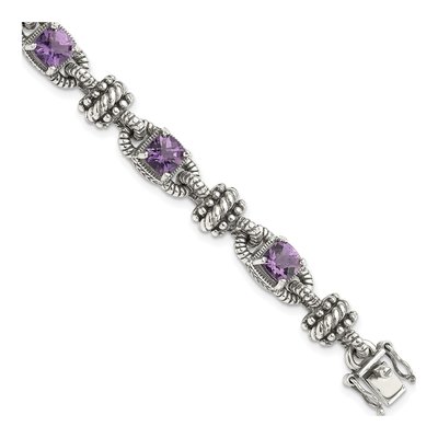 Sterling Silver & 14K Gold Amethyst Cushion Bracelet
