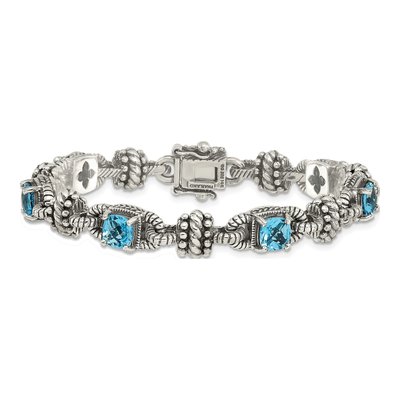 Sterling Silver & 14K Gold Swiss Blue Topaz Bracelet – view 4