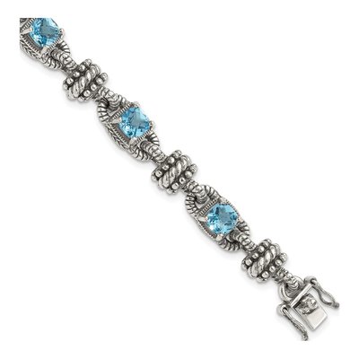 Sterling Silver & 14K Gold Swiss Blue Topaz Bracelet