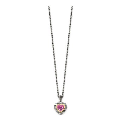 Sterling Silver & 14K Gold Heart Lab-Created Pink Sapphire Necklace – view 3
