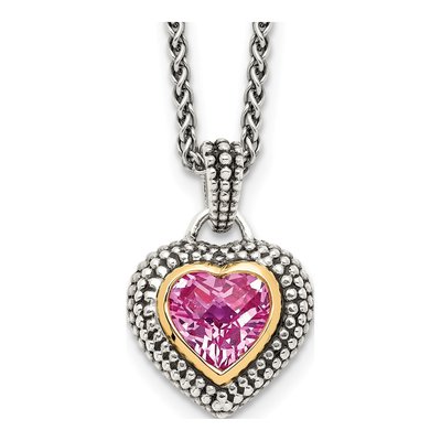Sterling Silver & 14K Gold Heart Lab-Created Pink Sapphire Necklace