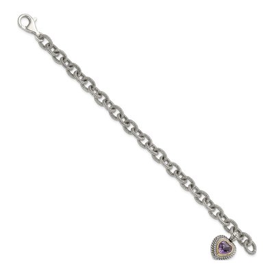 Sterling Silver & 14K Gold 6mm Heart Fancy Link Chain Bracelet – view 2