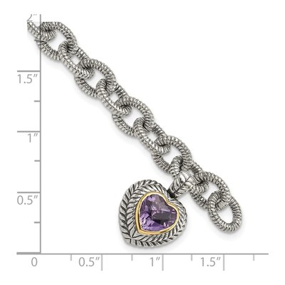 Sterling Silver & 14K Gold 6mm Heart Fancy Link Chain Bracelet – view 3
