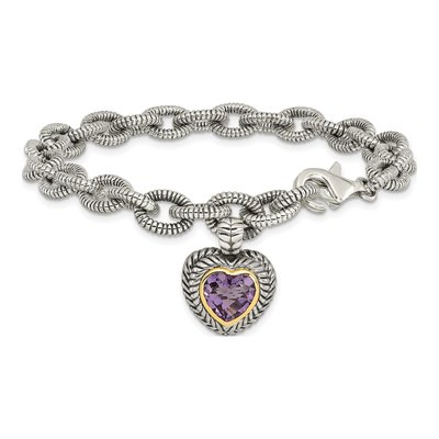 Sterling Silver & 14K Gold 6mm Heart Fancy Link Chain Bracelet – view 4