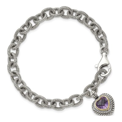 Sterling Silver & 14K Gold 6mm Heart Fancy Link Chain Bracelet – view 5