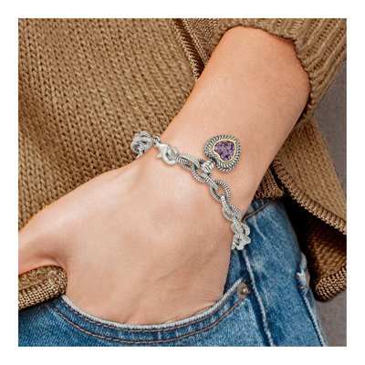Sterling Silver & 14K Gold 6mm Heart Fancy Link Chain Bracelet – view 6