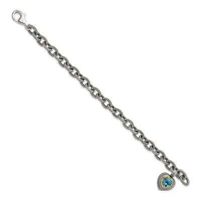Sterling Silver & 14K Gold Swiss Blue Topaz Heart Bracelet – view 2