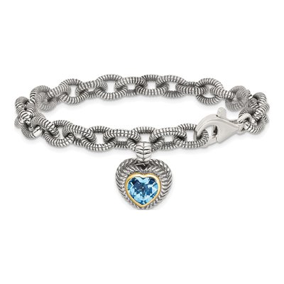 Sterling Silver & 14K Gold Swiss Blue Topaz Heart Bracelet – view 3