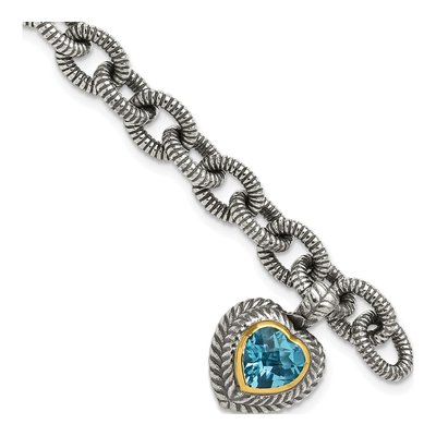 Sterling Silver & 14K Gold Swiss Blue Topaz Heart Bracelet
