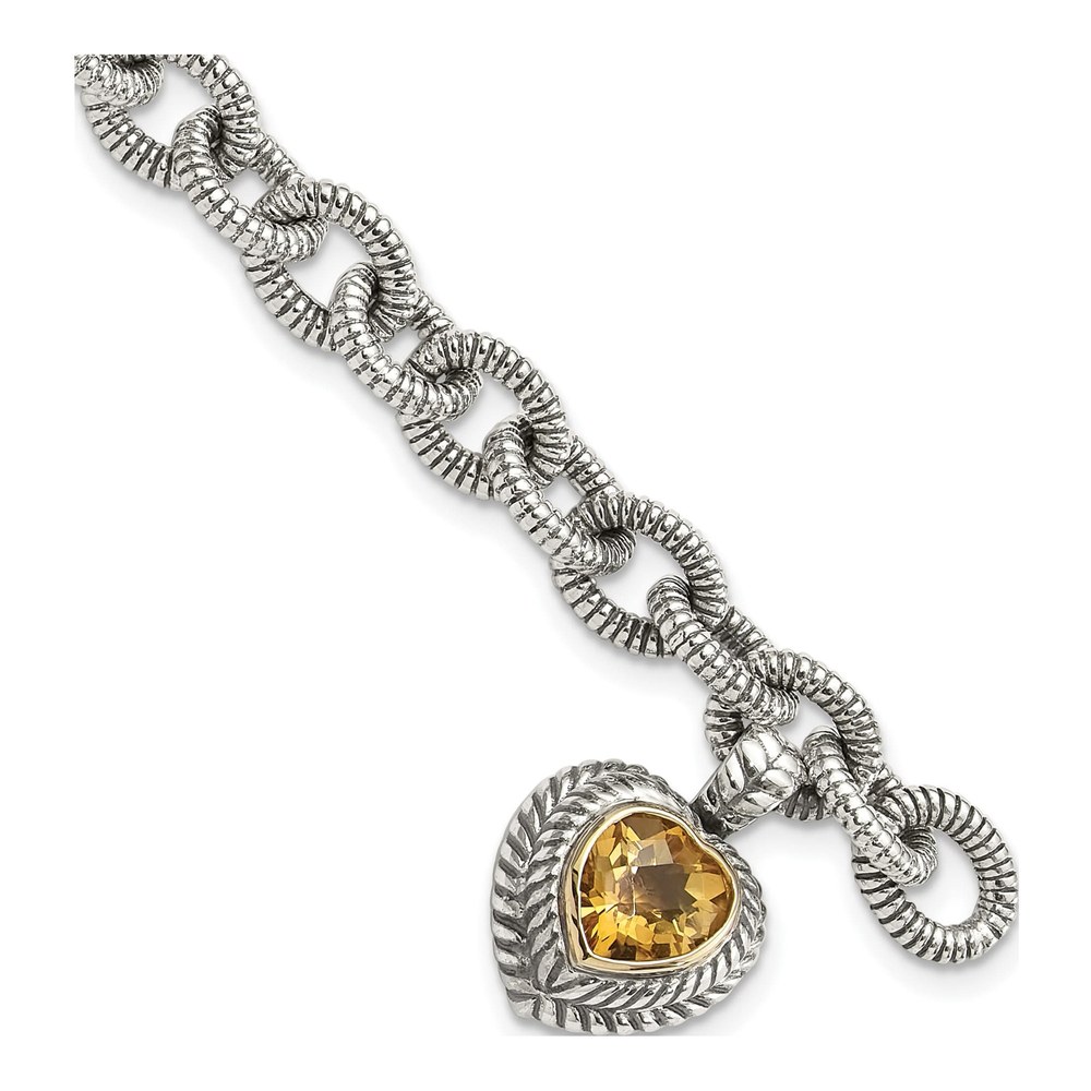 Sterling Silver & 14K Gold Citrine Heart Bracelet