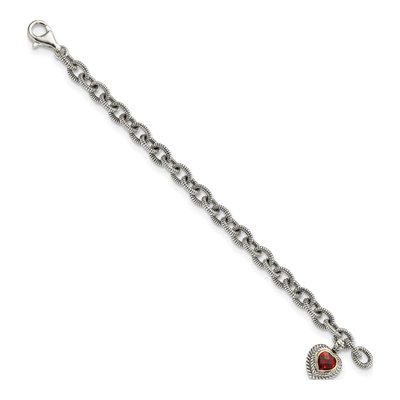 Sterling Silver & 14K Gold Garnet Heart Link Bracelet – view 2