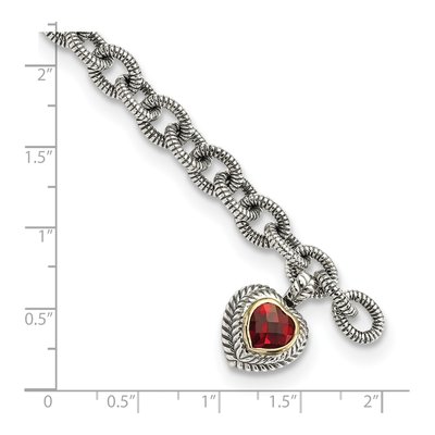 Sterling Silver & 14K Gold Garnet Heart Link Bracelet – view 3