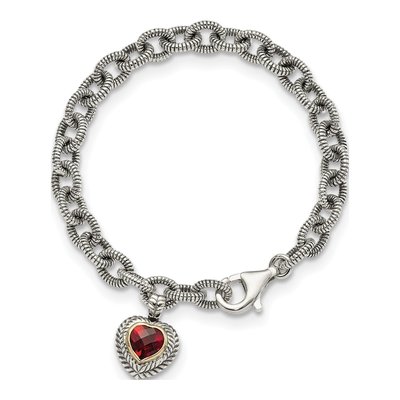 Sterling Silver & 14K Gold Garnet Heart Link Bracelet – view 4