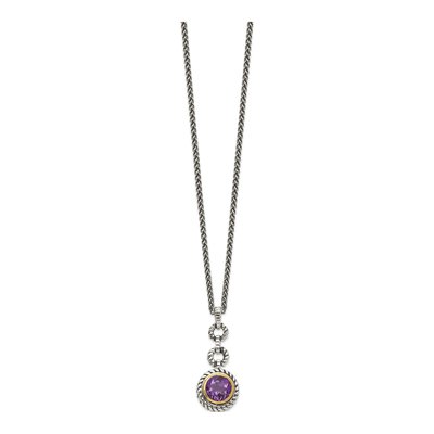 Gold-Plated Sterling Silver Amethyst Antiqued Round Bezel Pendant Necklace – view 3